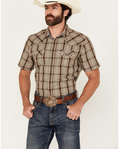Men's Poncho Plaid Print Short Sleeve Snap Western Shirt -