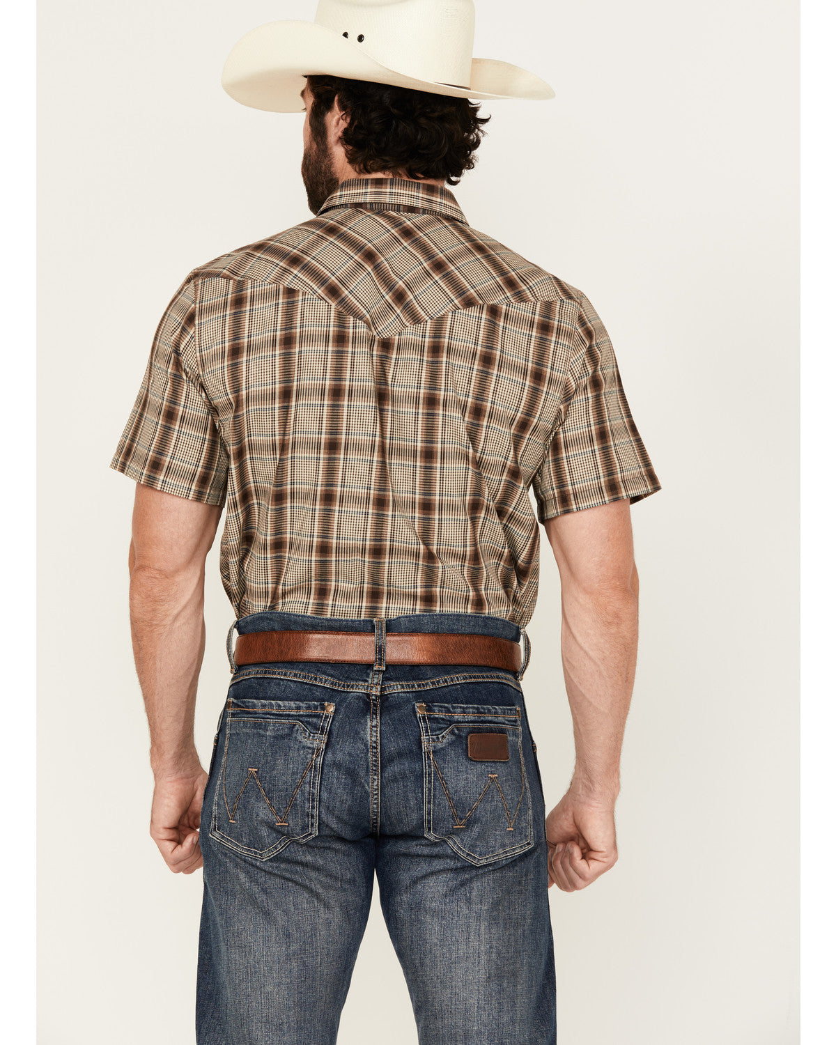 Men's Poncho Plaid Print Short Sleeve Snap Western Shirt -
