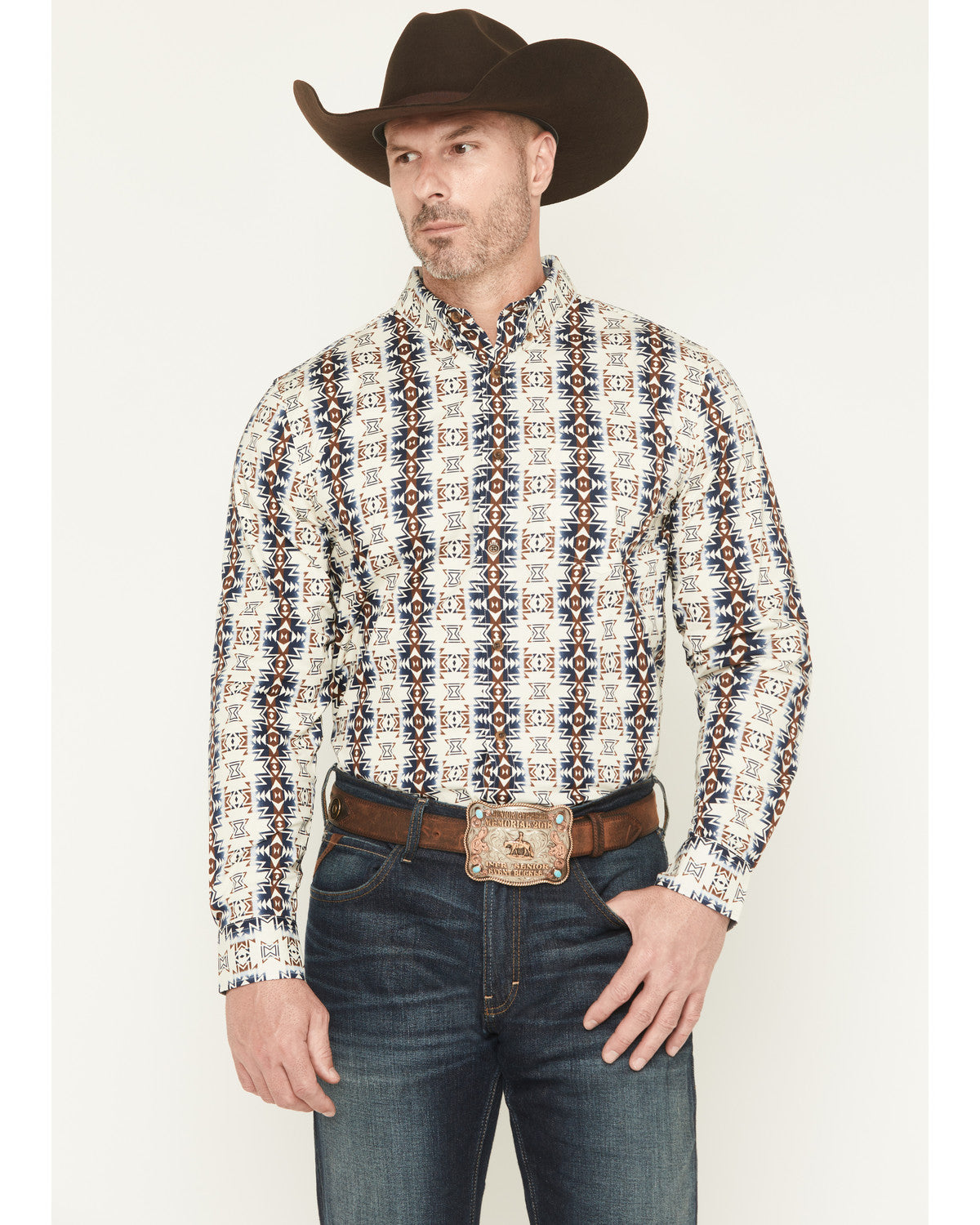 Men's Wild Prairie Southwestern Print Long Sleeve Button-Do