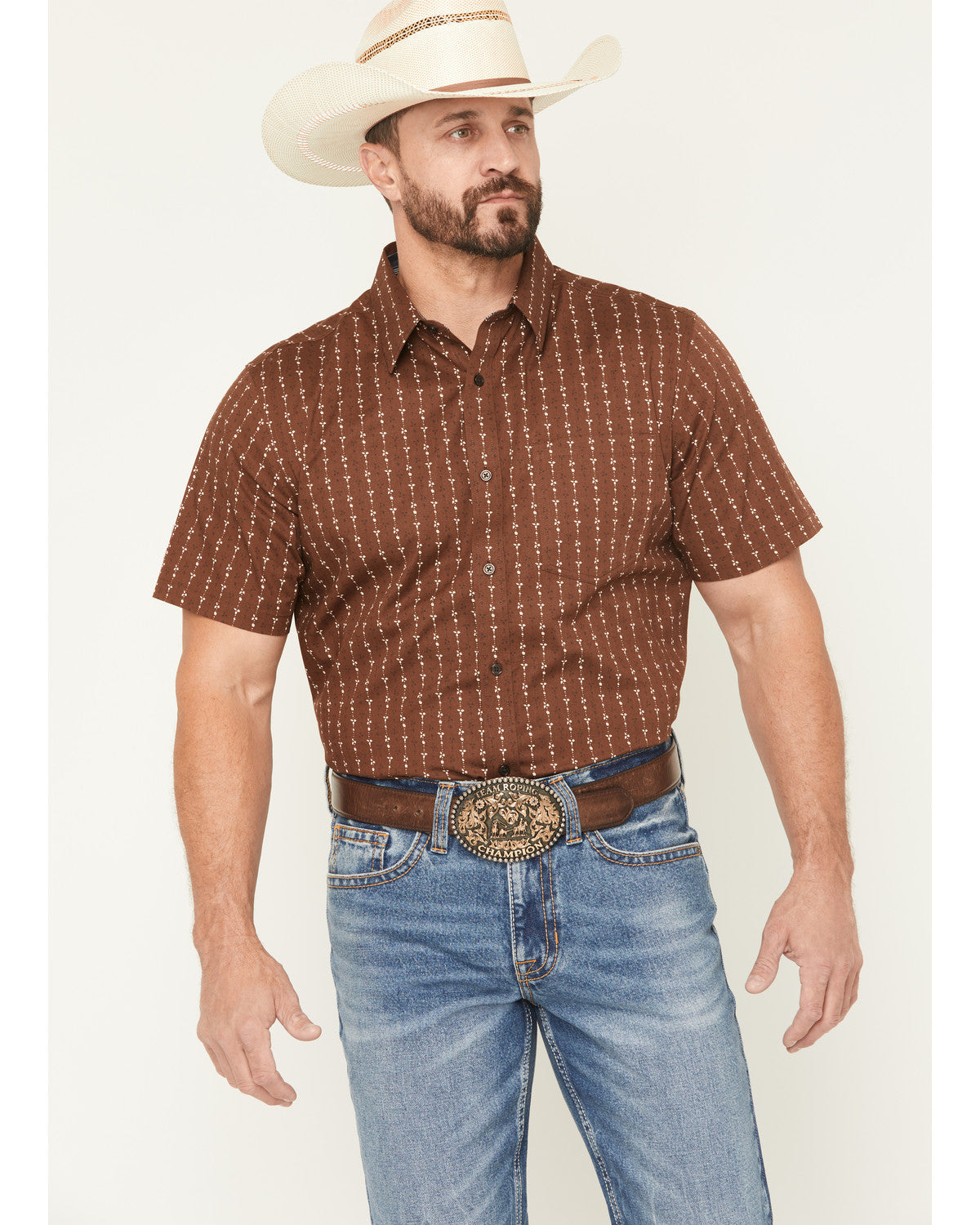 Men's Westward Floral Striped Short Sleeve Button-Down Stre