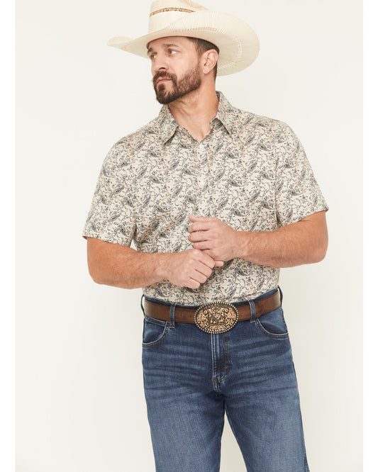 Men's Mustang Mode Paisley Print Short Sleeve Button-Down S