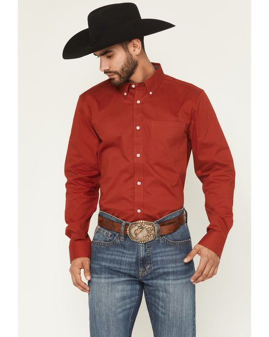 Men's Basic Twill Long Sleeve Button-Down Performance Weste