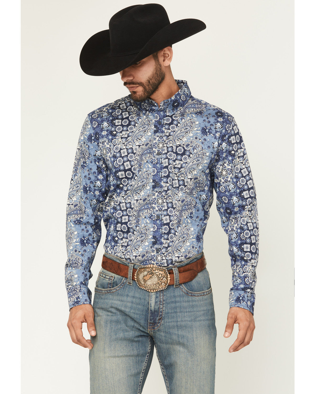 Men's Ride 'Em Cowboy Paisley Print Long Sleeve Button-Down