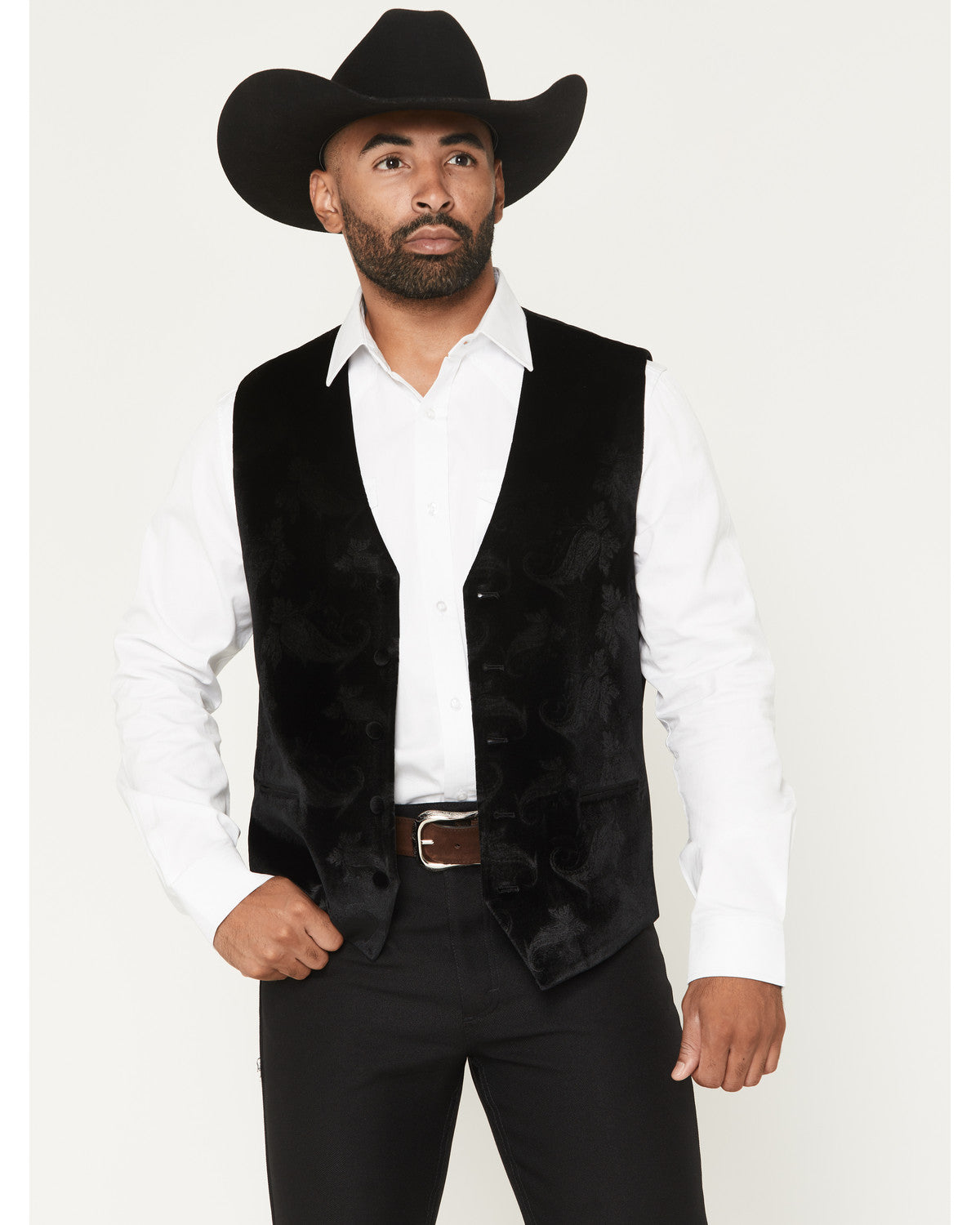 Men's Velvet Paisley Print Western Dress Vest