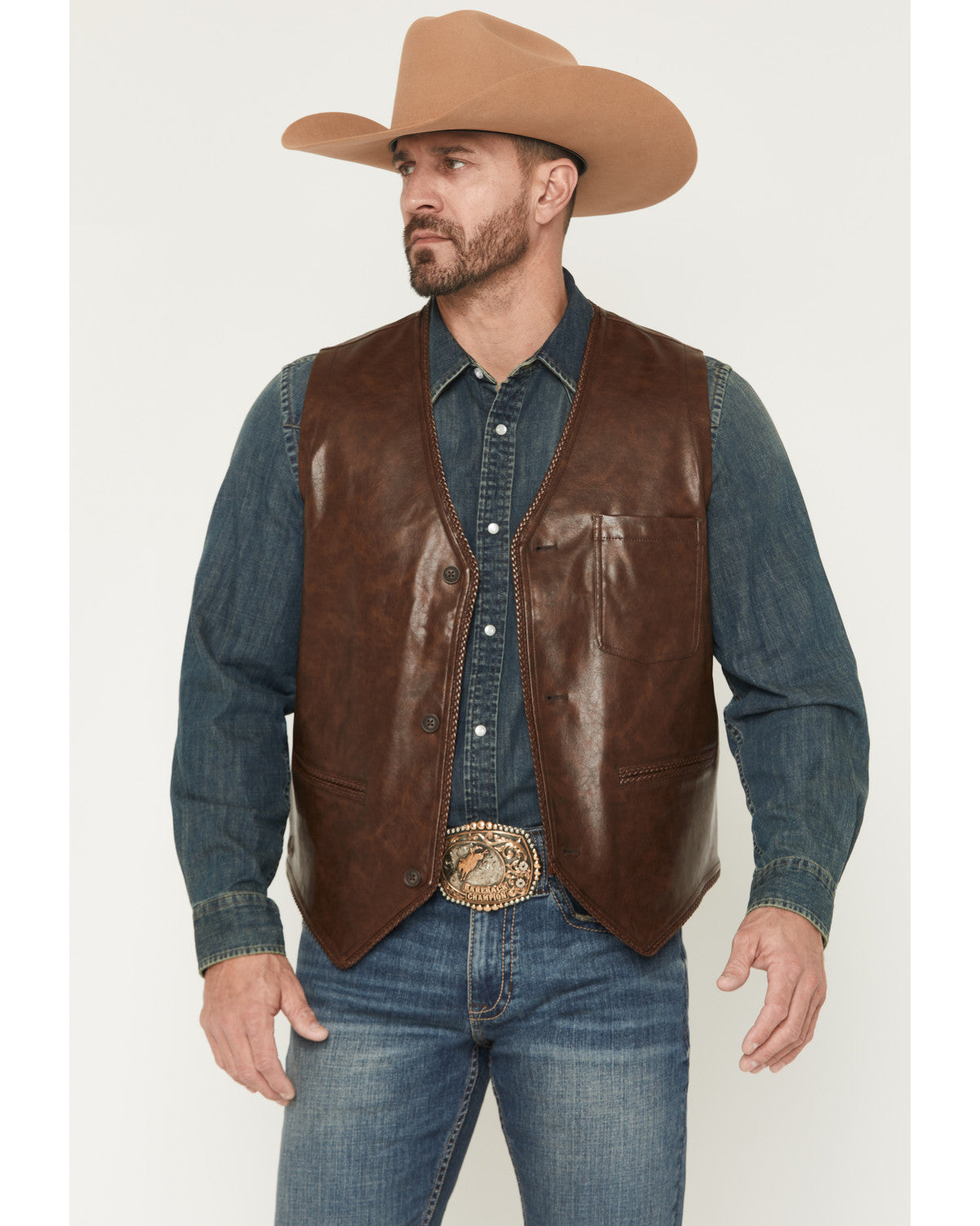 Men's Hogan Faux Leather Braided Hem Vest