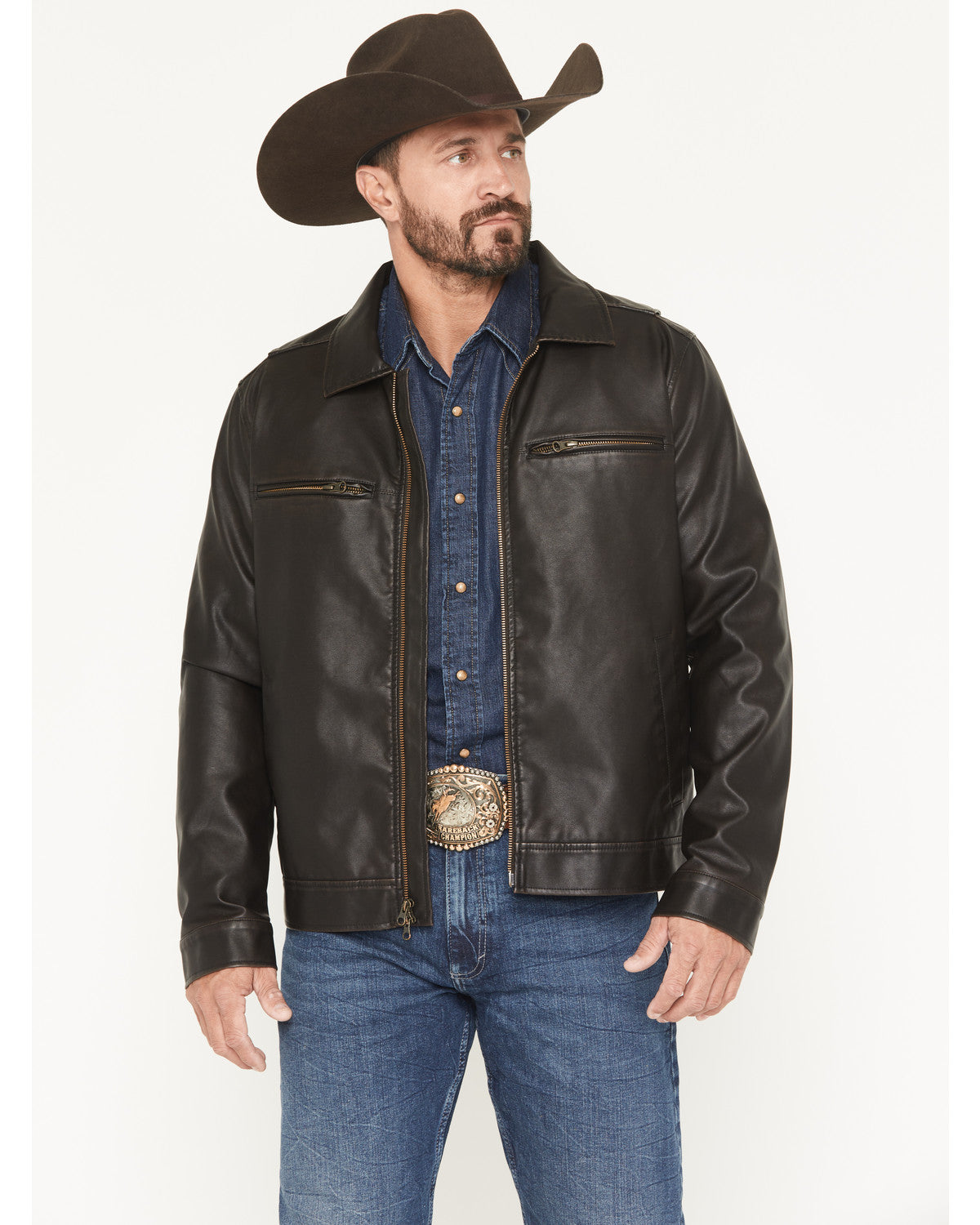 Men's Faux Leather Moto Jacket - Tall