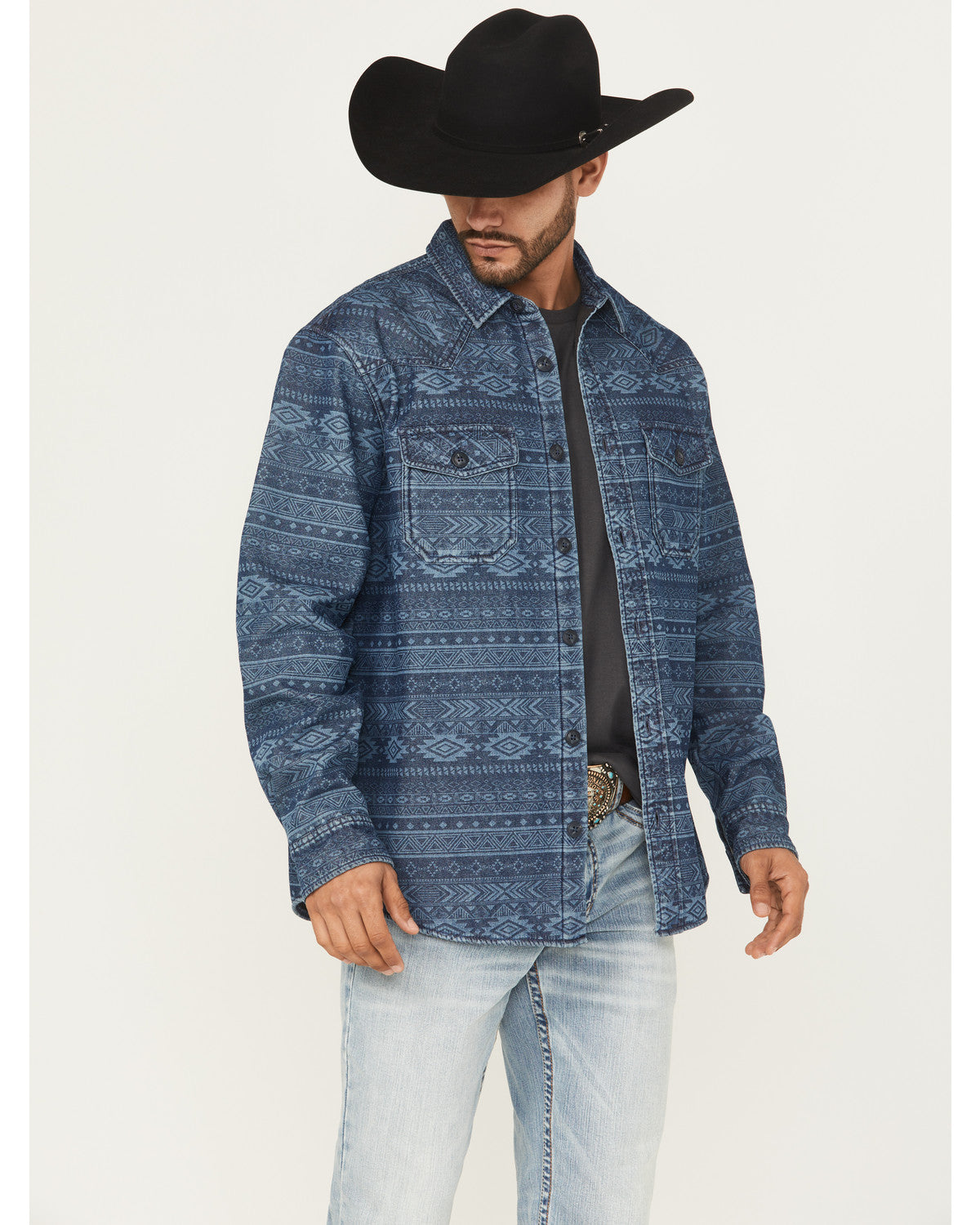 Men's Tonal Southwestern Print Fleece Lined Shirt Jacket