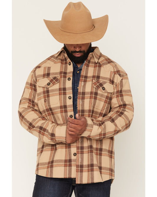 Men's Hombre Plaid Print Sherpa Lined Shirt Jacket