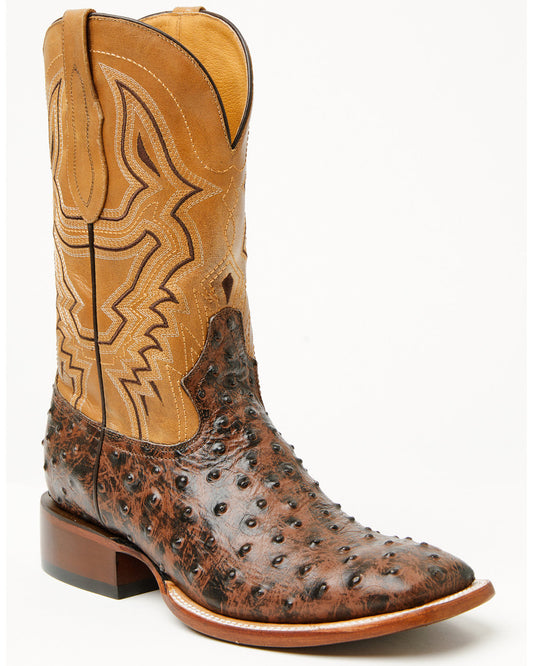 Men's Badlands Ostrich Print Western Boots - Broad Square T