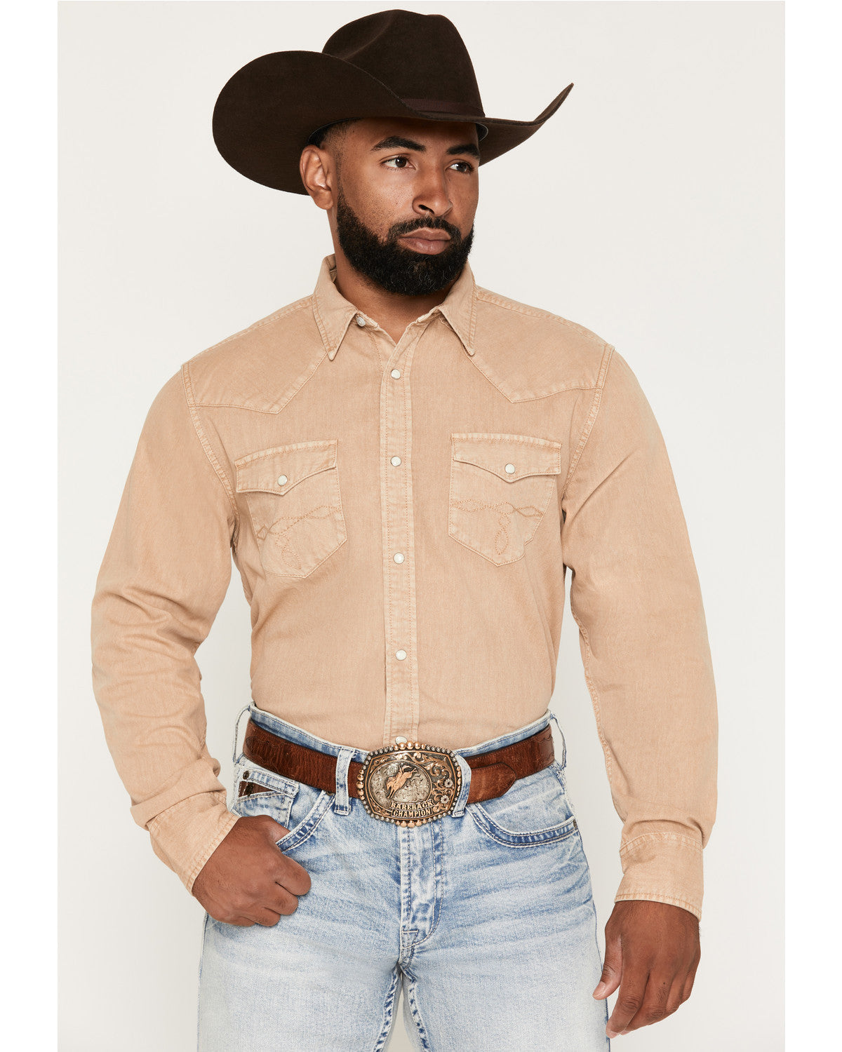 Men's Solid Long Sleeve Snap Denim Western Shirt - Tall