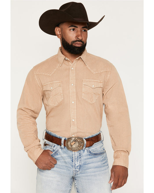 Men's Solid Long Sleeve Snap Denim Western Shirt - Tall