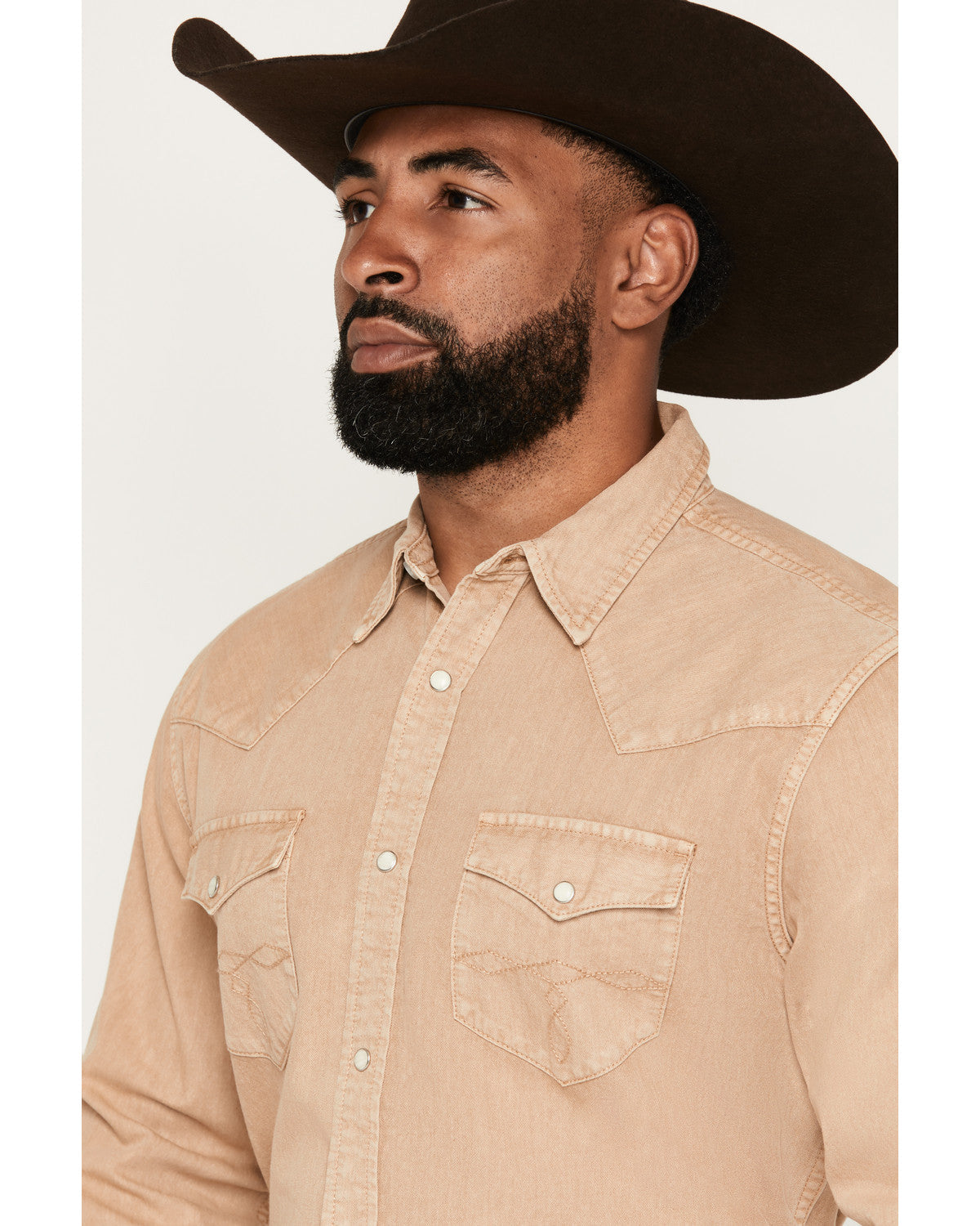 Men's Solid Long Sleeve Snap Denim Western Shirt - Tall