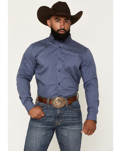 Men's Solid Long Sleeve Button-Down Stretch Western Shirt -