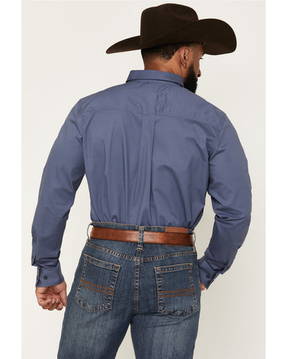 Men's Solid Long Sleeve Button-Down Stretch Western Shirt -
