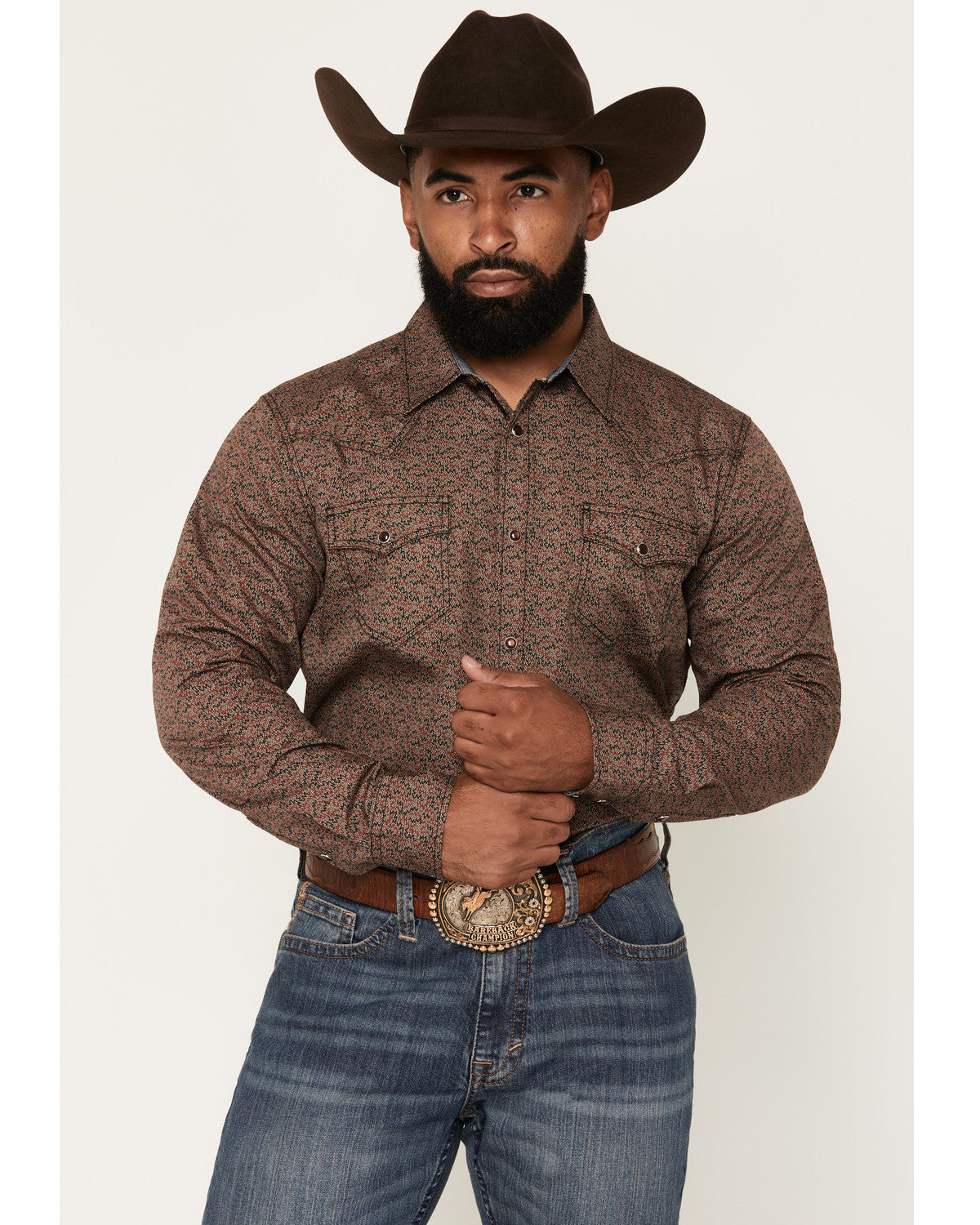 Men's Fireball Geo Print Long Sleeve Snap Western Shirt - B