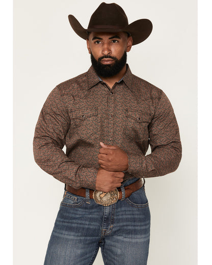 Men's Fireball Geo Print Long Sleeve Snap Western Shirt - B