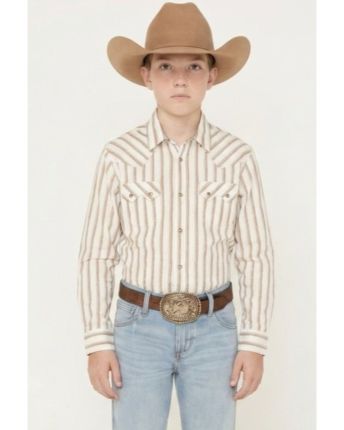 Boys' Trigger Striped Print Long Sleeve Snap Western Shirt