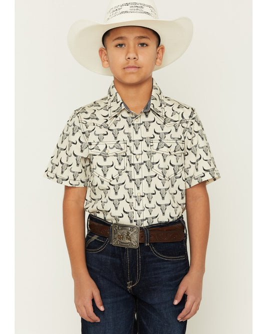 Boys' Toro Steerhead Print Short Sleeve Snap Western Shirt