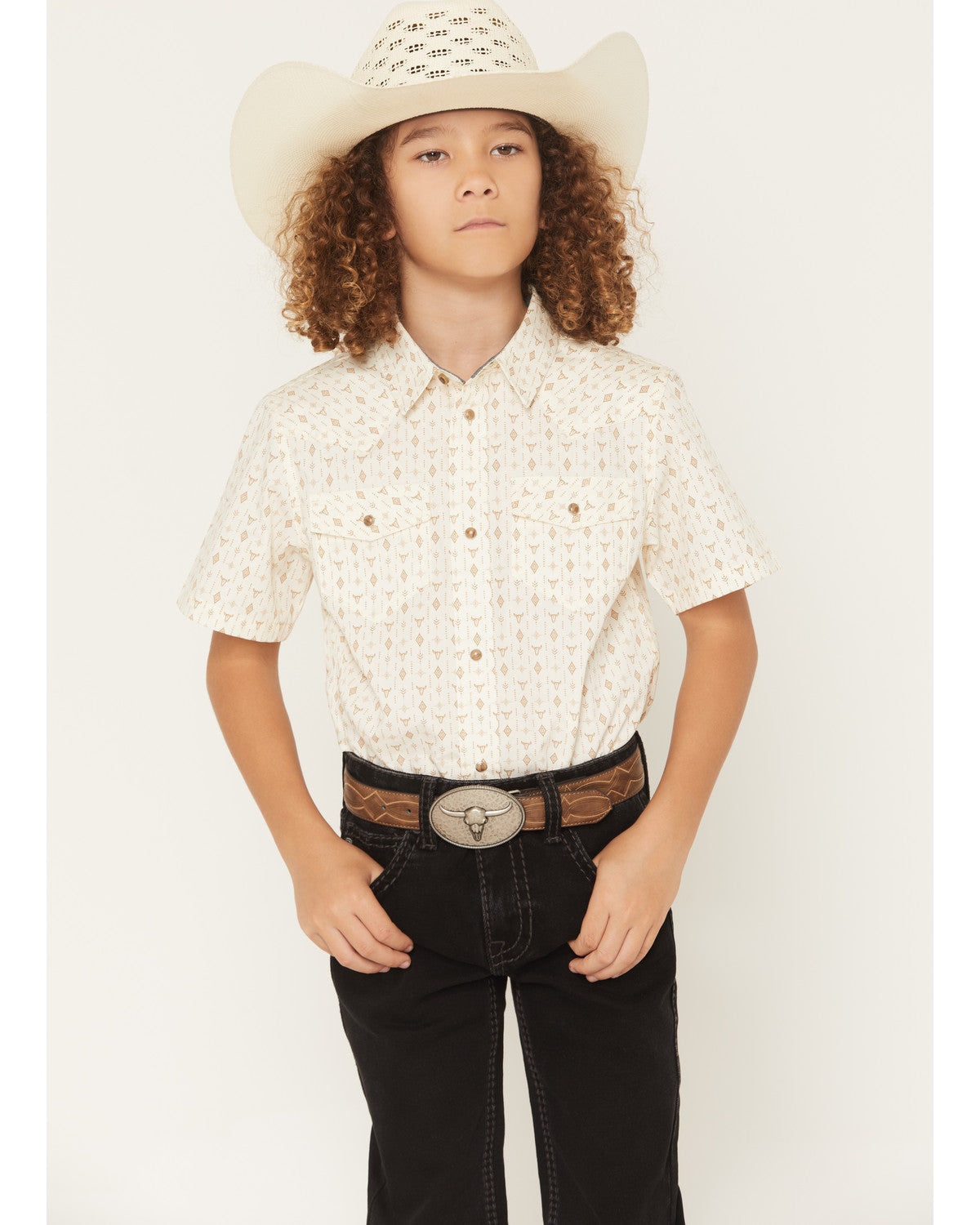 Boys' Jace Southwestern Print Short Sleeve Snap Western Shi