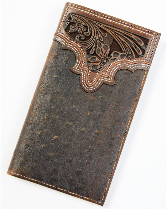 Men's Ostrich Tooled Checkbook Wallet