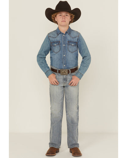 Boys' Medium Wash Buckskin Slim Bootcut Stretch Denim Jeans