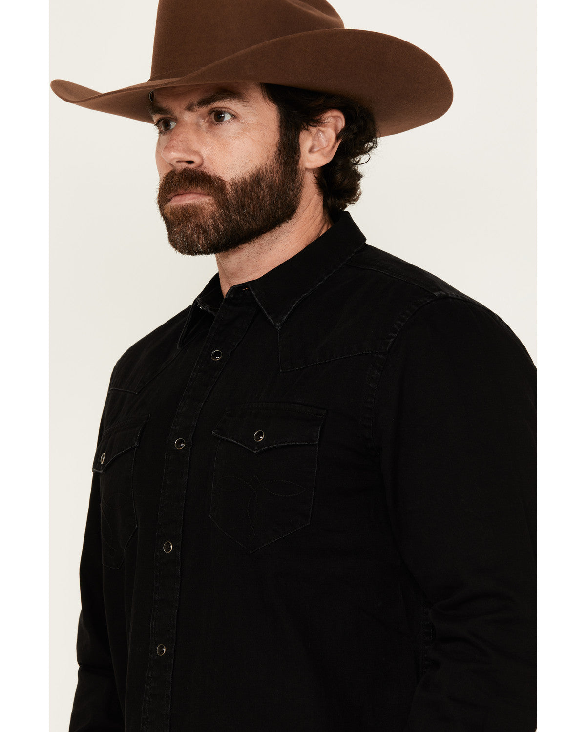 Men's Solid Long Sleeve Snap Denim Western Shirt - Tall