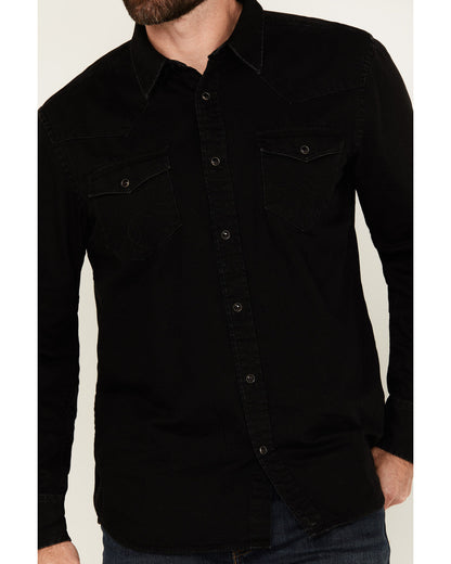 Men's Solid Long Sleeve Snap Denim Western Shirt - Tall