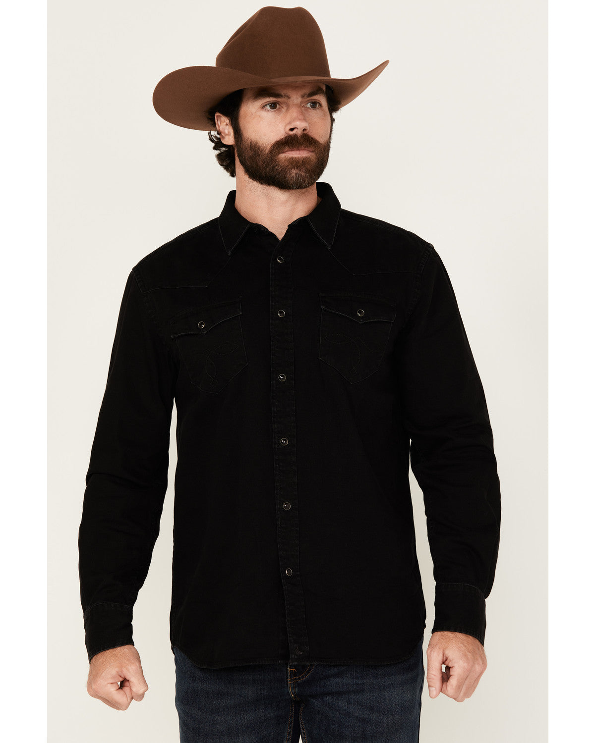 Men's Solid Long Sleeve Snap Denim Western Shirt - Big