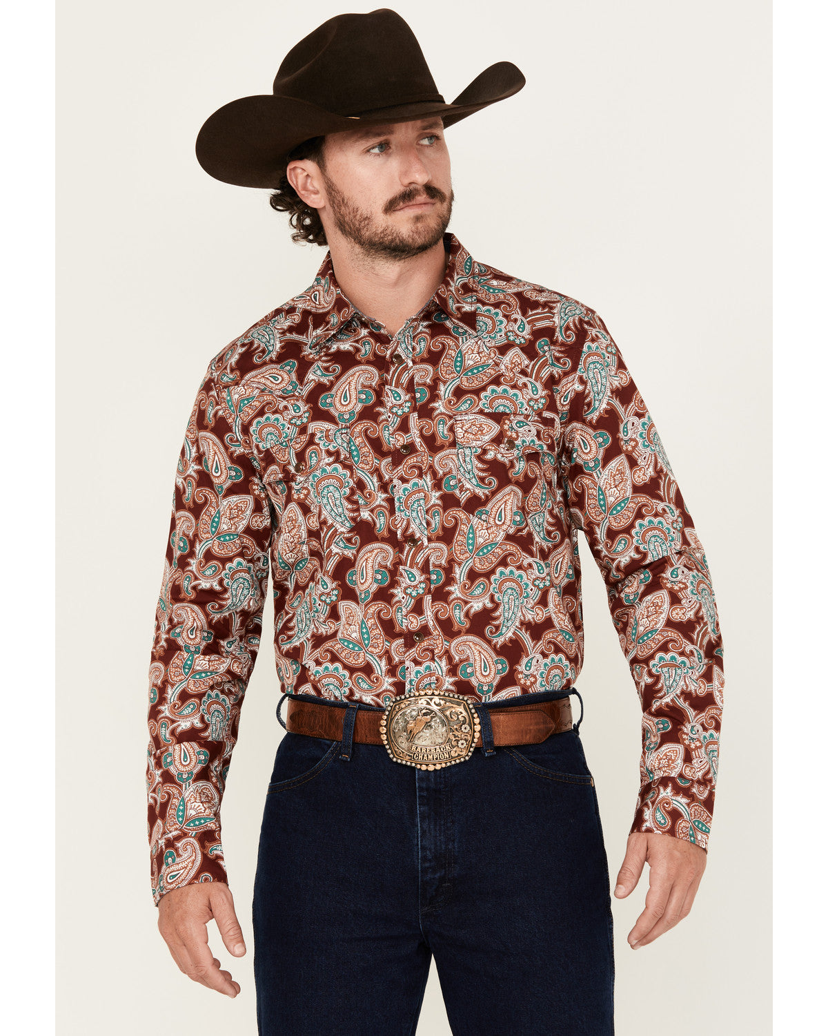 Men's Noah Paisley Print Long Sleeve Snap Western Shirt - B