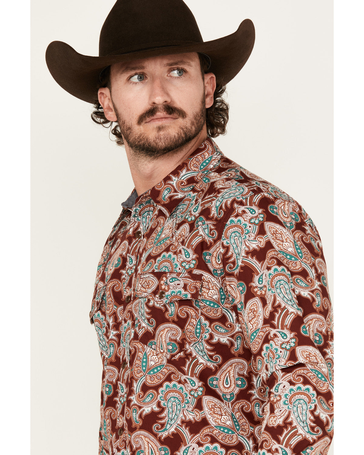 Men's Noah Paisley Print Long Sleeve Snap Western Shirt - B