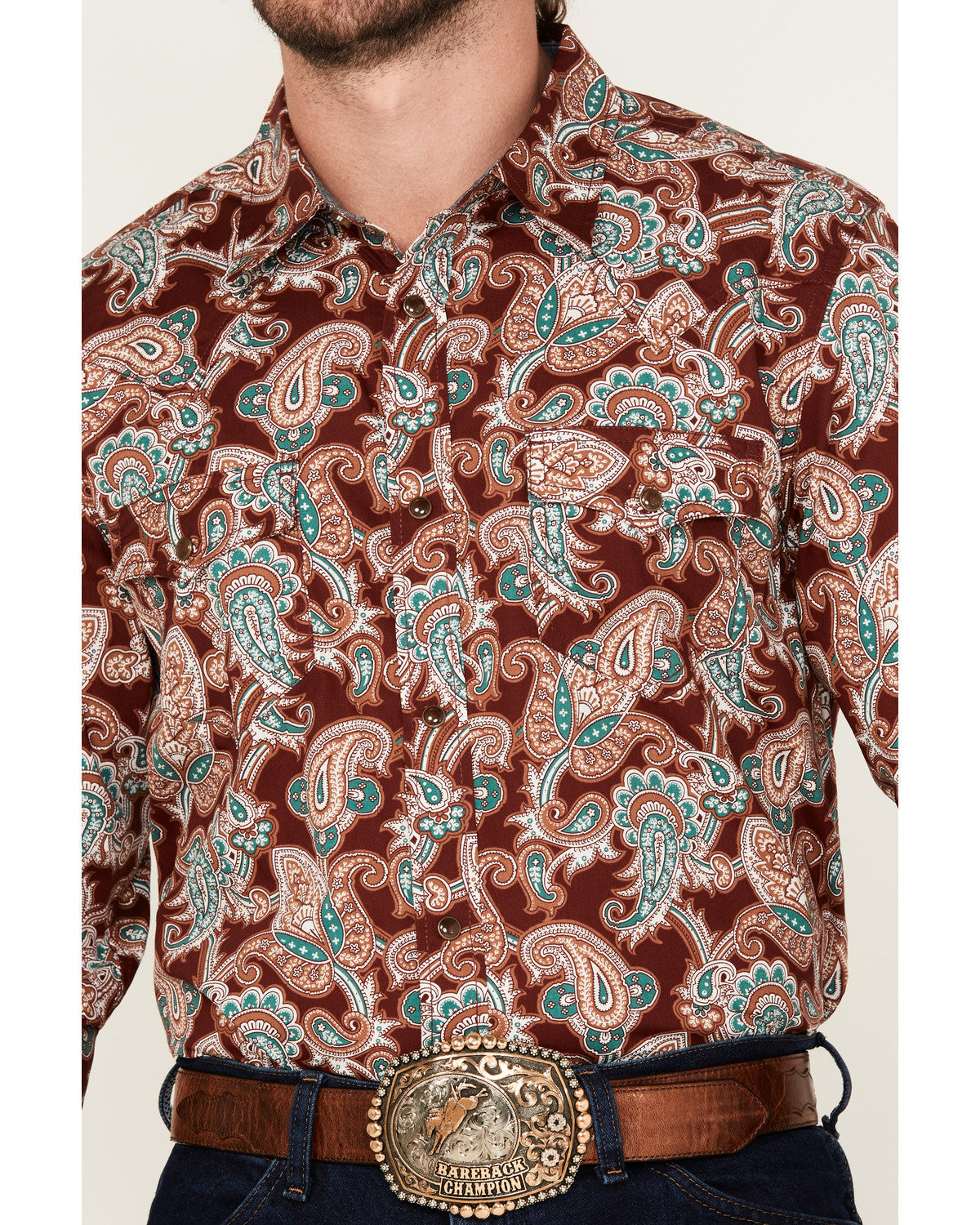 Men's Noah Paisley Print Long Sleeve Snap Western Shirt - B