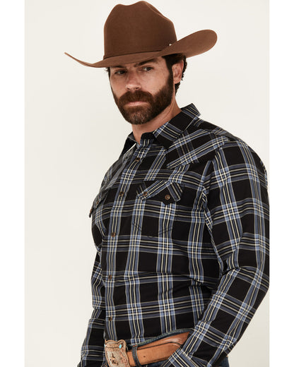 Men's Irving Plaid Print Long Sleeve Snap Western Shirt - B