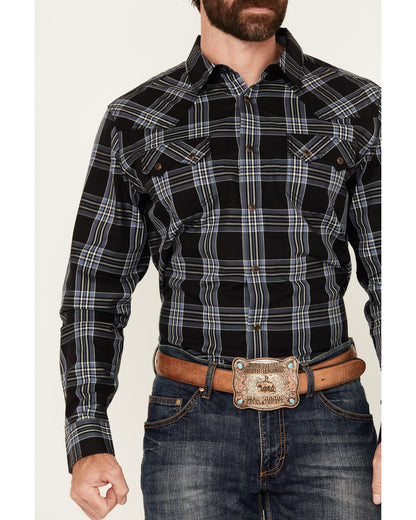 Men's Irving Plaid Print Long Sleeve Snap Western Shirt - B