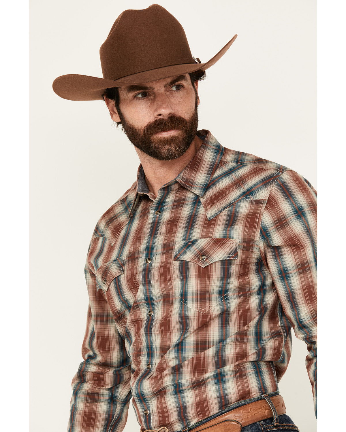 Men's Ricardo Plaid Print Long Sleeve Snap Western Shirt -