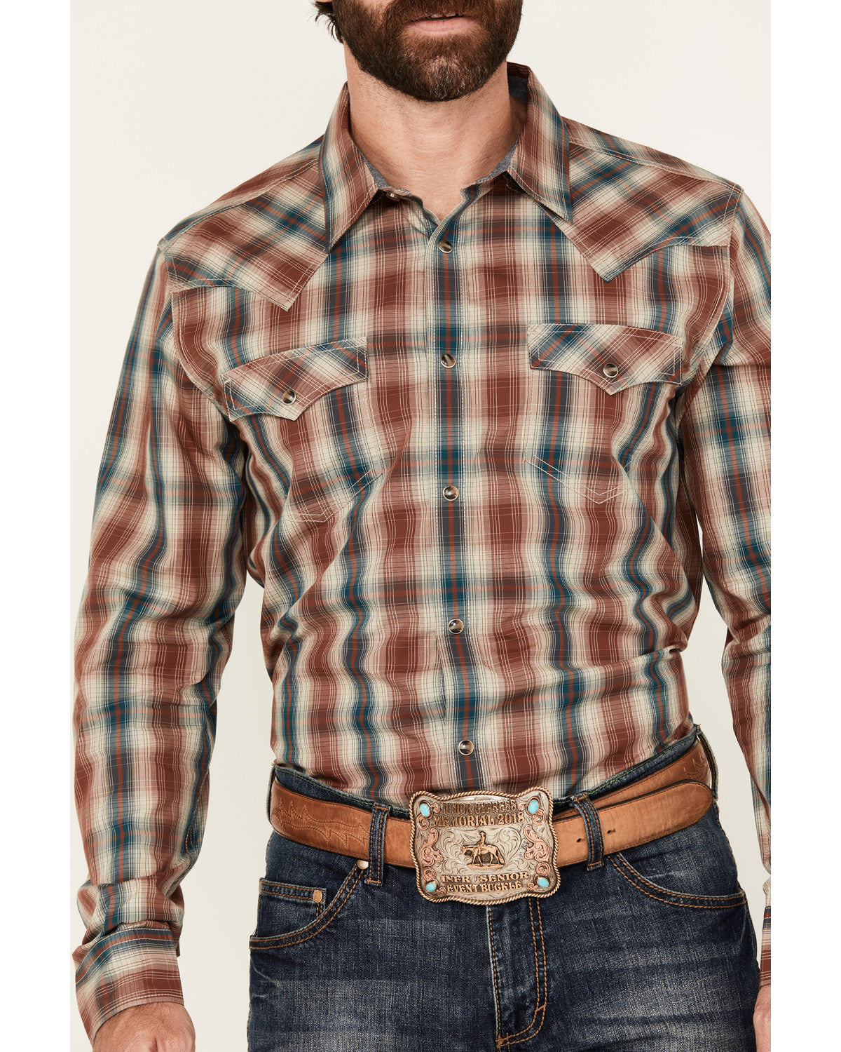 Men's Ricardo Plaid Print Long Sleeve Snap Western Shirt -