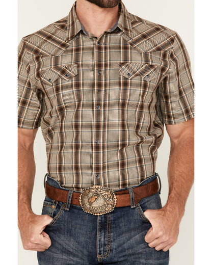 Men's Poncho Plaid Print Short Sleeve Snap Western Shirt