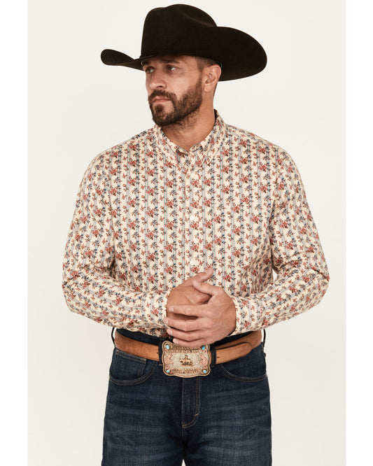 Men's Kenton Floral Striped Long Sleeve Button-Down Stretch