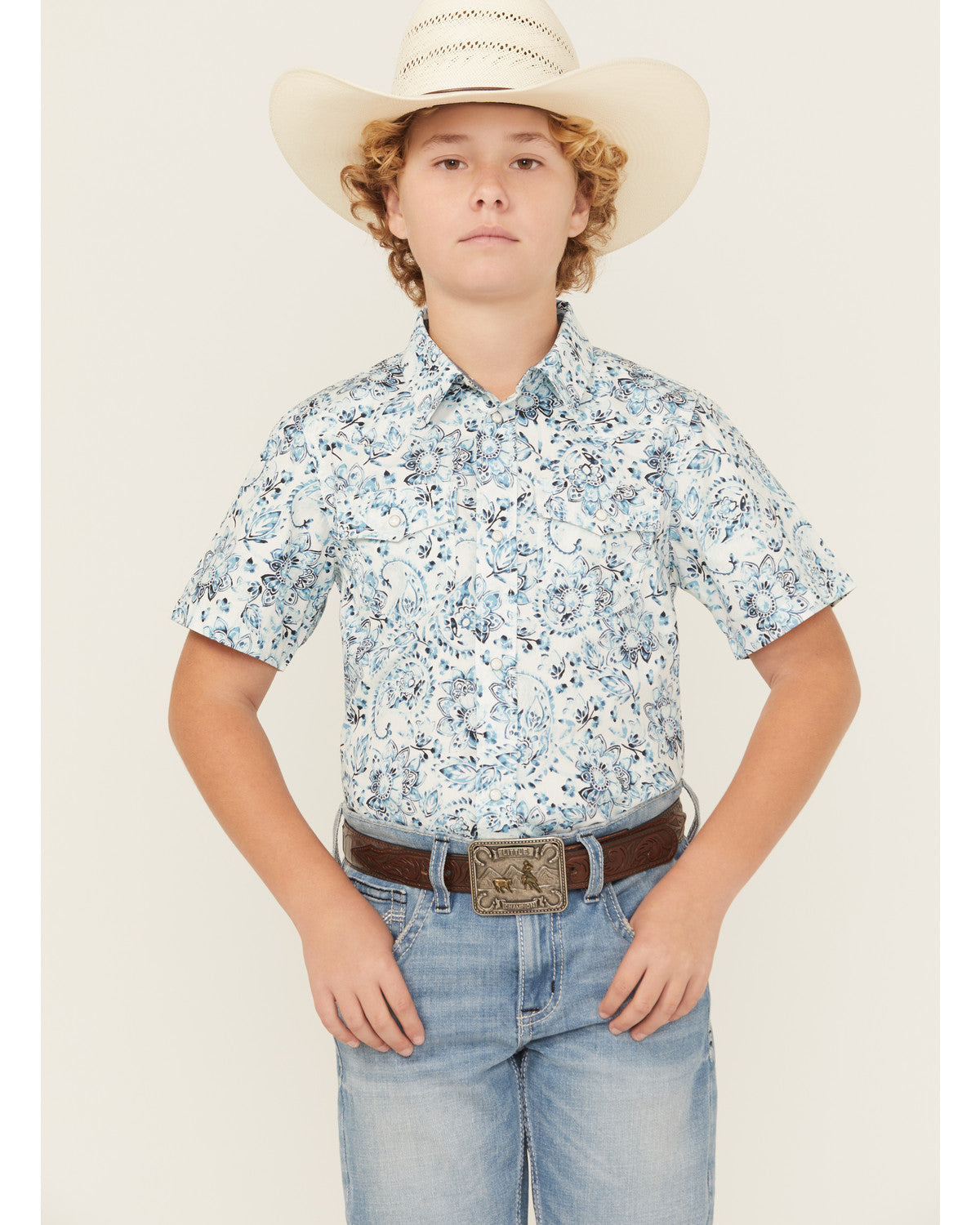 Boys' Frontier Threads Paisley Print Short Sleeve Snap West