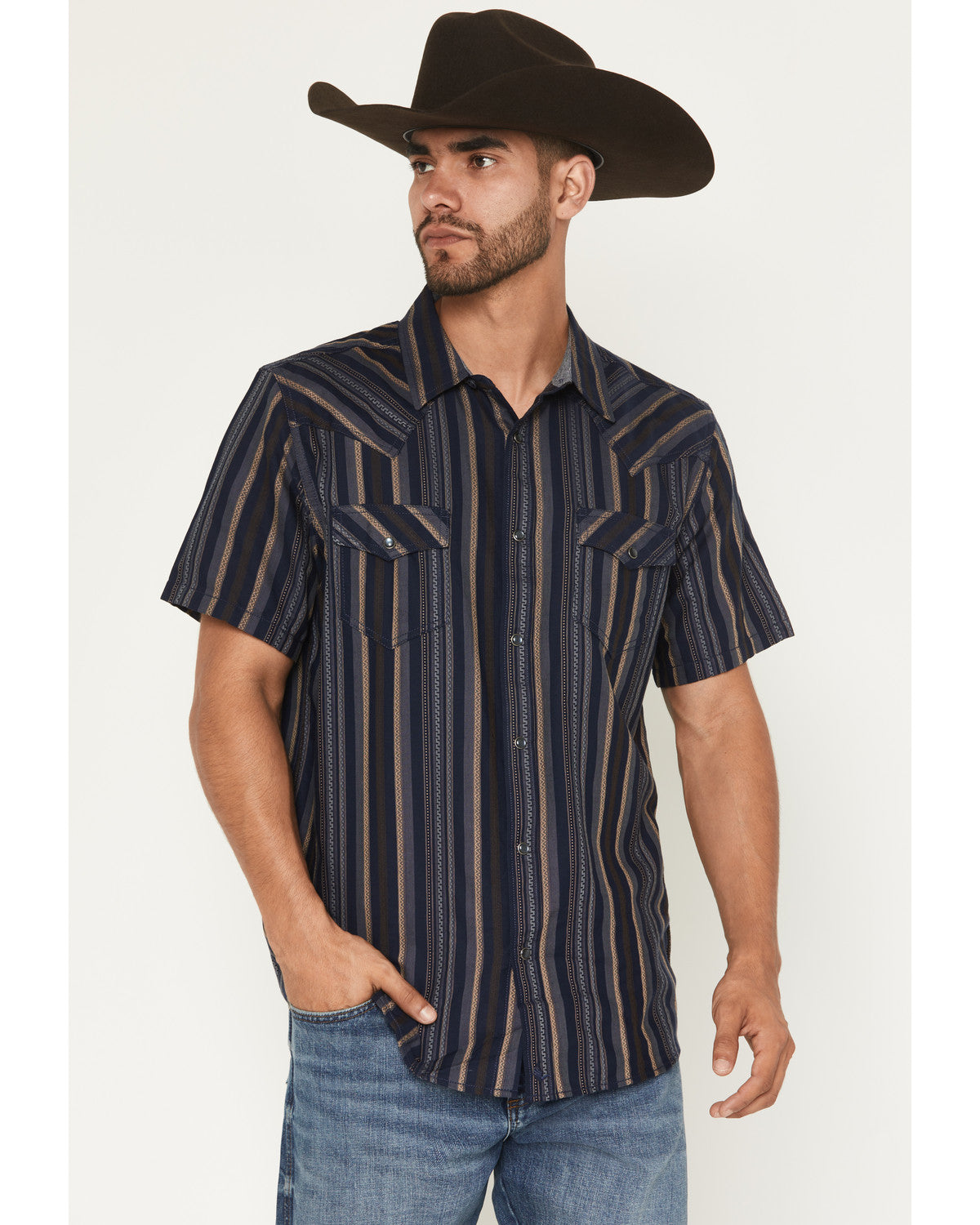 Men's Highland Rim Striped Print Short Sleeve Snap Western