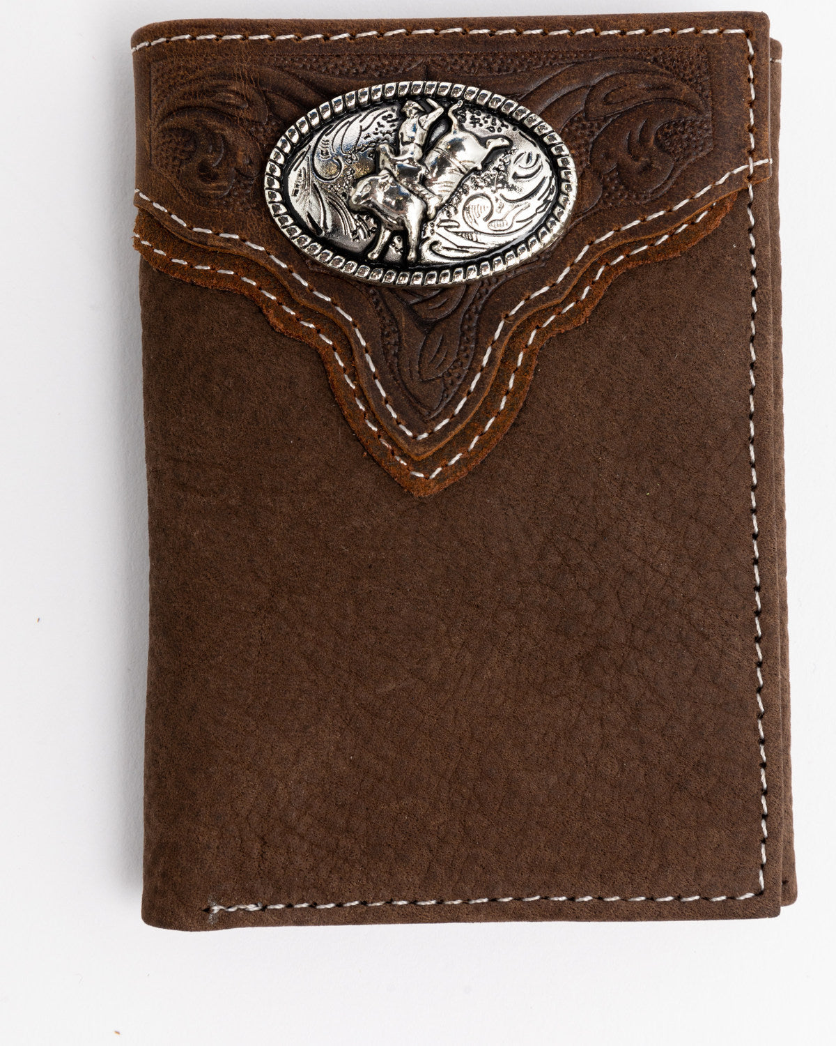 Men's Boot Stitch Longhorn Tri-Fold Leather Wallet