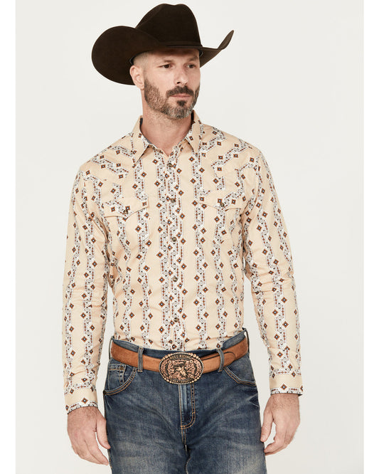 Men's Floral Striped Print Long Sleeve Snap Western Shirt
