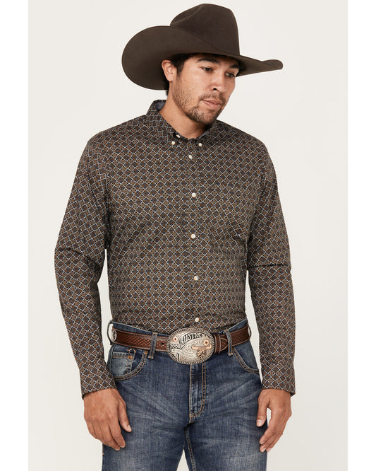 Men's Money Maker Print Long Sleeve Button-Down Western Shi