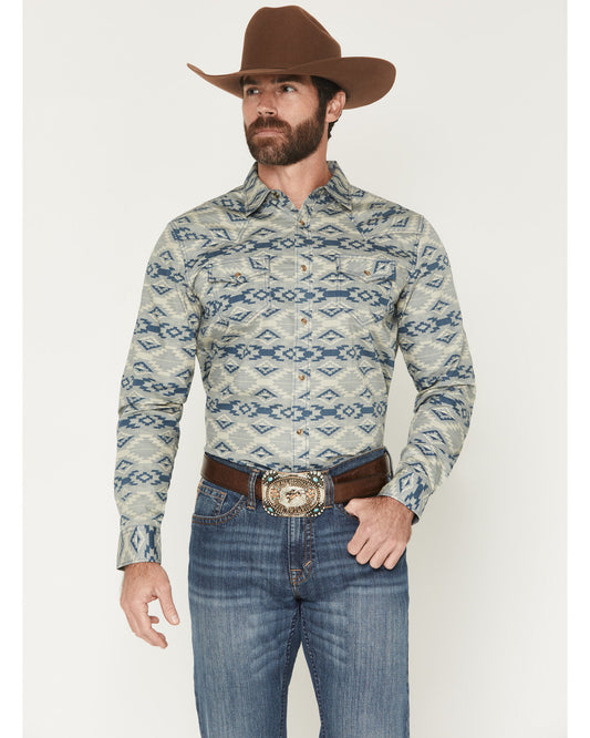 Men's Wider Southwestern Print Long Sleeve Snap Western Shi