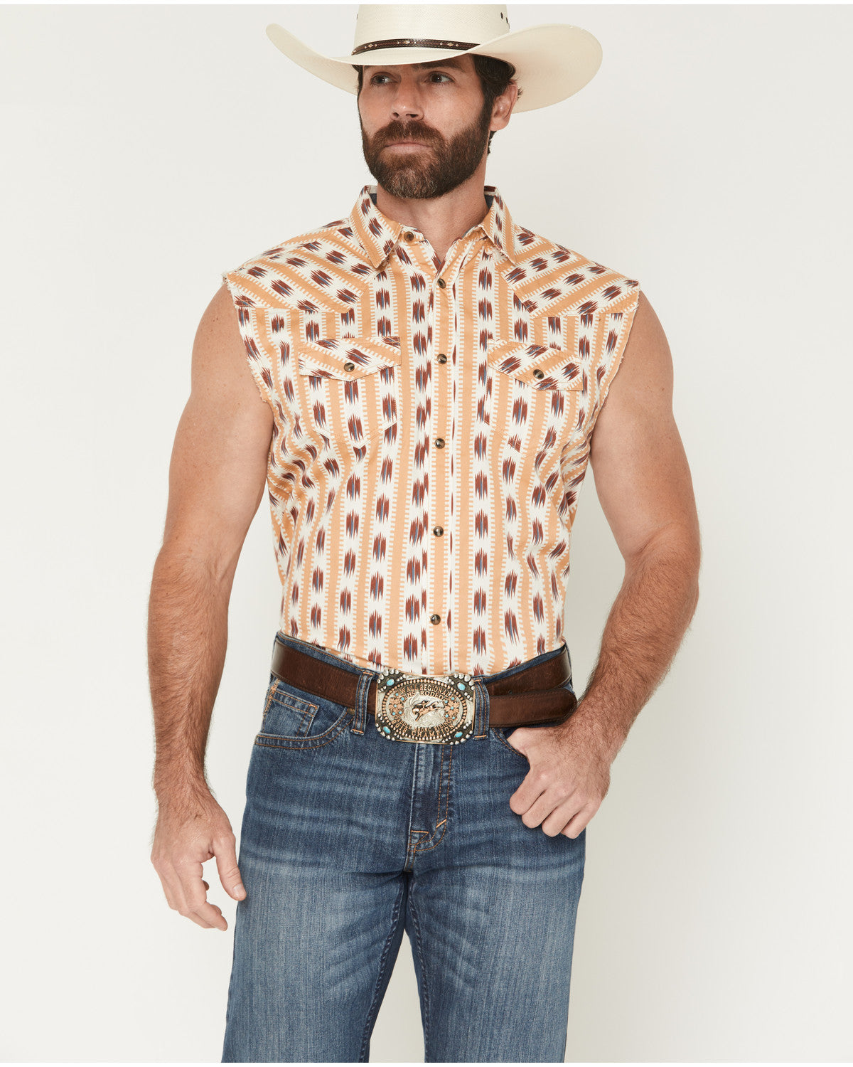 Men's Saint Southwestern Stripe Print Sleeveless Snap Weste