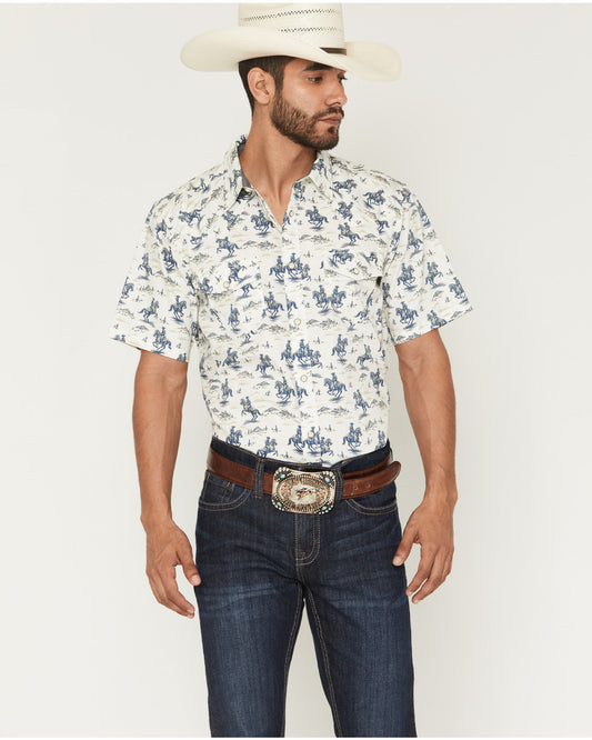 Men's Amos BBQ Western Print Short Sleeve Snap Western Shir