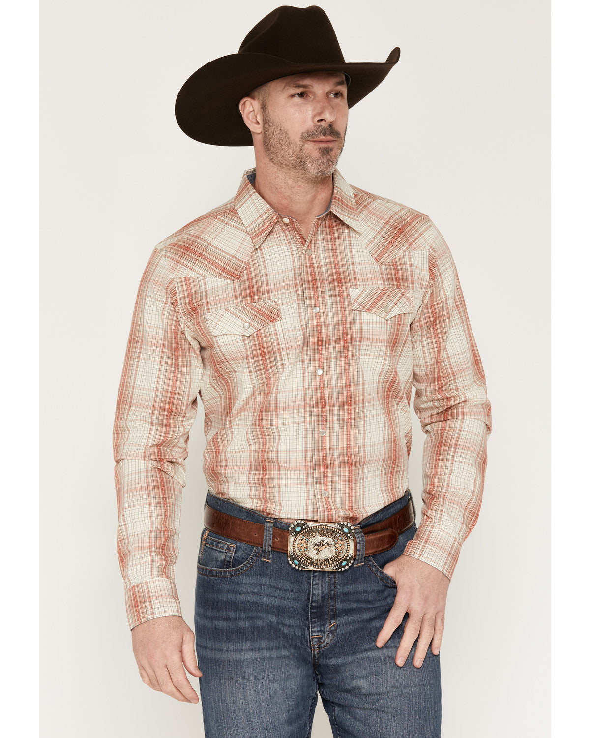 Men's Legend Dobby Plaid Print Long Sleeve Snap Western Shi