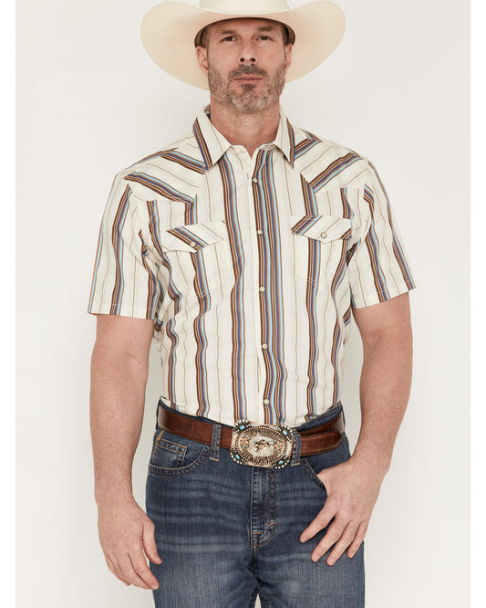 Men's Bootcutger Stripe Print Short Sleeve Snap Western Shi