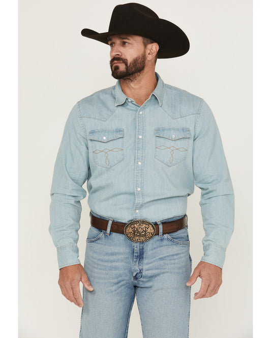 Men's Frosty Light Wash Long Sleeve Snap Denim Western Shir