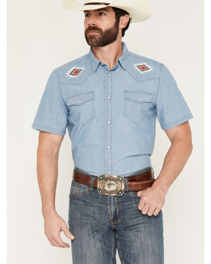 Men's Tucson Embroidered Denim Short Sleeve Snap Western Sh