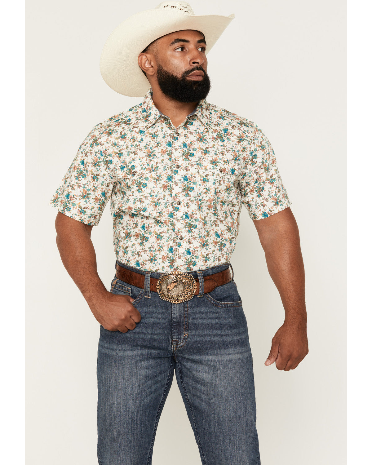 Men's Blossom Floral Print Short Sleeve Snap Western Shirt